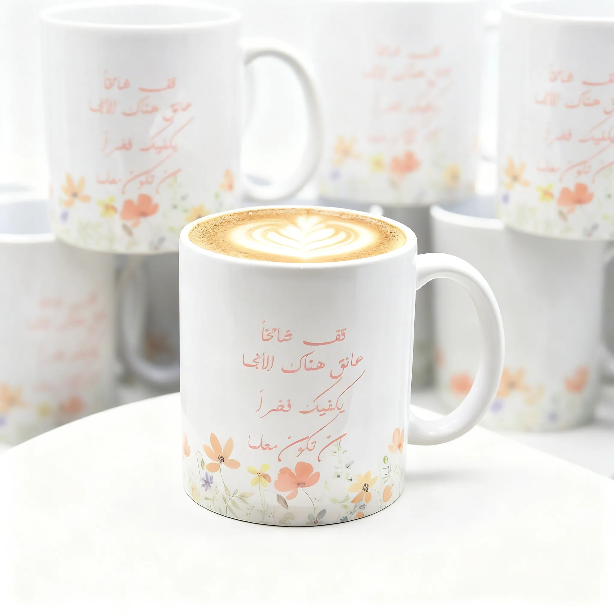 كوب زجاج ابيض مصمم طباعة ملونة