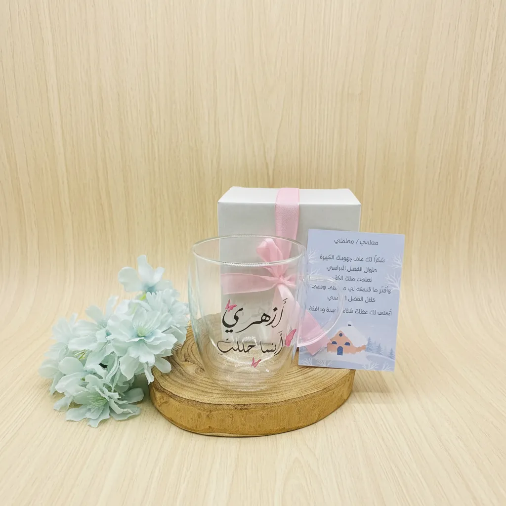 كوب زجاج -طبقتين وبطاقة